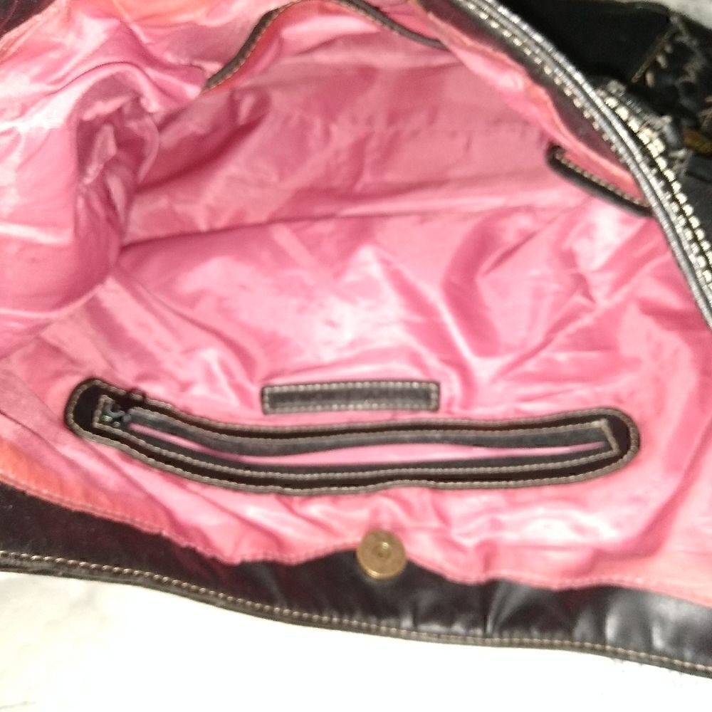 Tommy Hilfiger black leather sachel purse brass hardwear - Picture 9 of 10